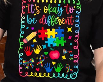 Autism Awareness PNG, Okay to be Different, April Awareness Month, Autistic Spectrum Design,  Puzzle Pieces, Positive Neurodiversity