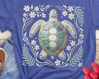 Summer Sea Turtle PNG, Sea Turtle Digital Download, Summer Trendy Coastal Design, Tropical Hibiscus Ocean PNG, Nature Lover