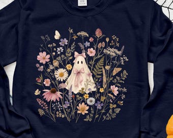 Wildflowers Ghost PNG, Spooky Season Design, Floral Ghoul, Botanical Halloween PNG, Autumn Sublimation, Fall Ghost, Digital Download
