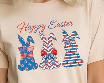Red White & Blue Easter Bunny PNG, USA Flag Easter Bunny PNG, America Themed Easter Bunny Graphic, Easter Coquette Bow, Spring Easter Art
