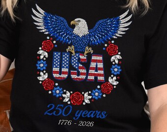 250th Anniversary PNG, American Eagle Flag Patriotic, Faux Rhinestone Eagle, 4th of July 1776-2026, America Celebration Png, 250th Birthday