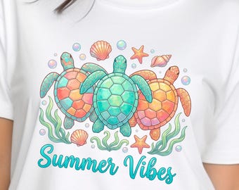Summer Vibes PNG, Sea Turtle PNG, Sea Turtle Digital Download, Summer Trendy Coastal Design, Tropical Hibiscus Ocean PNG, Nature Lover