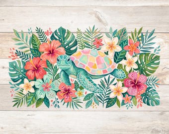 Summer Vibes PNG, Sea Turtle PNG, Sea Turtle Digital Download, Summer Trendy Coastal Design, Tropical Hibiscus Ocean PNG, Nature Lover