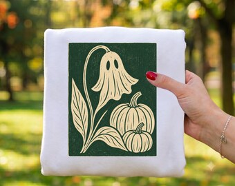 Wildflowers Ghost PNG, Spooky Season Design, Floral Ghoul, Botanical Halloween PNG, Autumn Sublimation, Fall Ghost, Digital Download