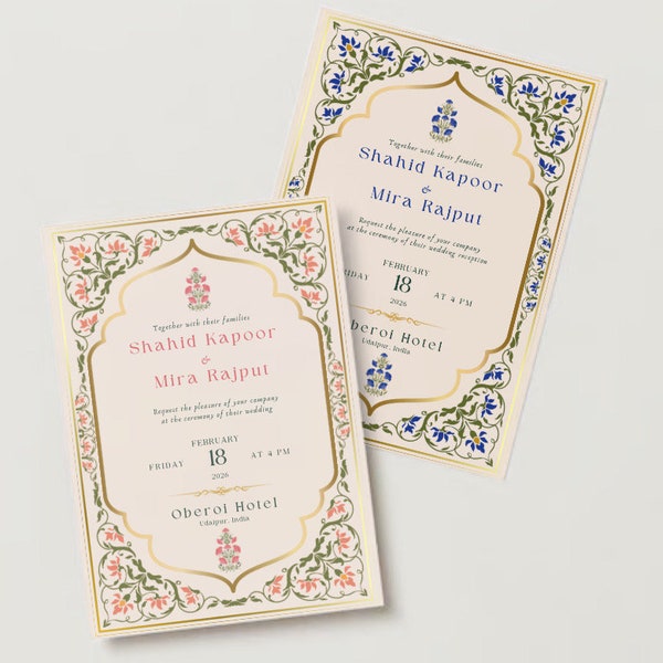 Indian Wedding Invitations Hindu Asian Mehendi Sangeet Reception Haldi - 4 invites made to order