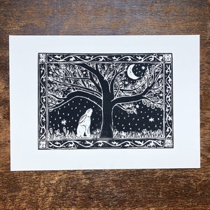 Midnight Hare: Original, hand printed lino cut print Nature Countryside Handmade Linocut UK A4 image 3