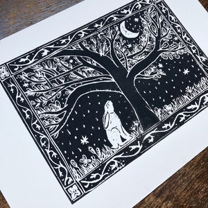 Midnight Hare: Original, hand printed lino cut print Nature Countryside Handmade Linocut UK A4 image 2