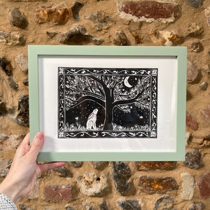 Midnight Hare: Original, hand printed lino cut print Nature Countryside Handmade Linocut UK A4 image 4