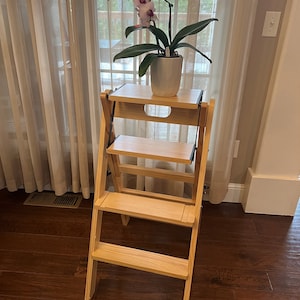 Step Stool, 4-Step folding, portable, made of the solid wood, convertible between the ladder and the chair four colors available image 4