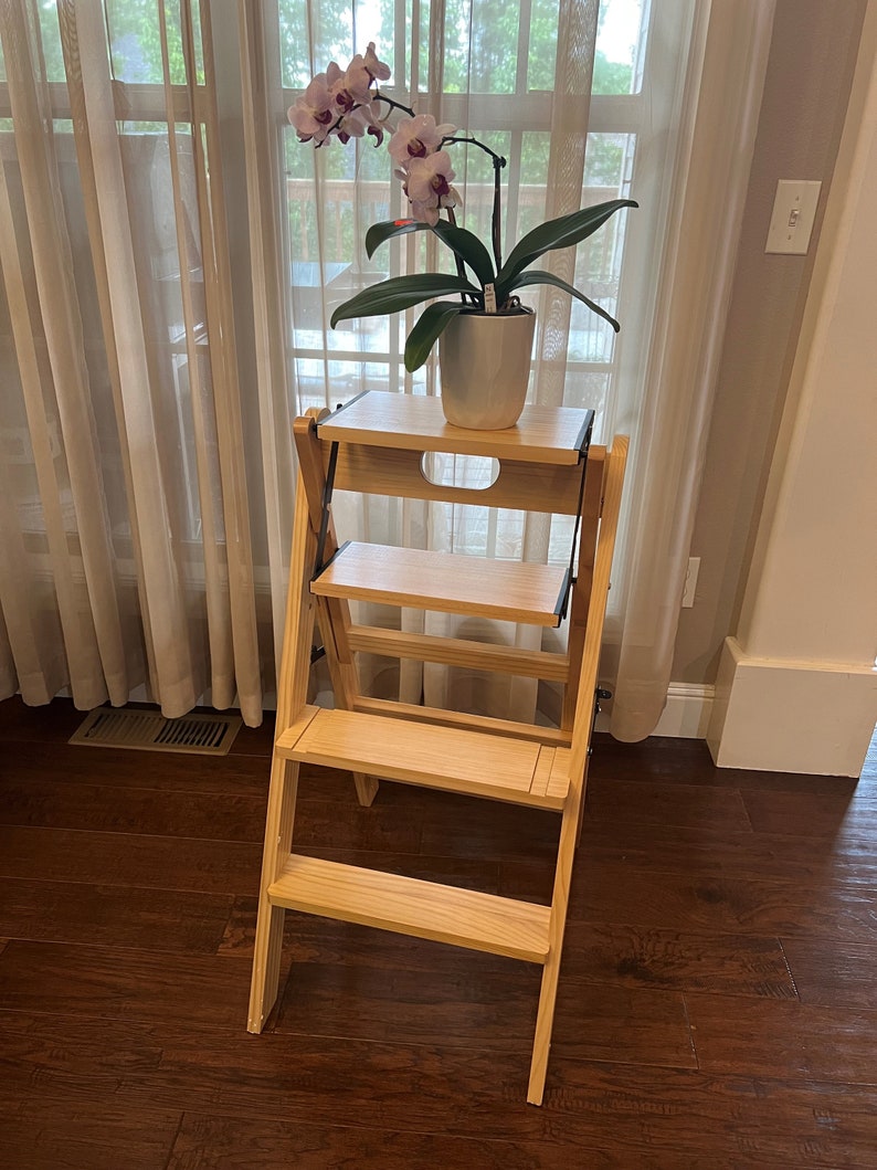 Step Stool, 4-Step folding, portable, made of the solid wood, convertible between the ladder and the chair four colors available image 4