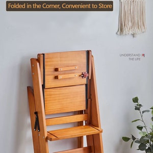 Step Stool, 4-Step folding, portable, made of the solid wood, convertible between the ladder and the chair four colors available image 9