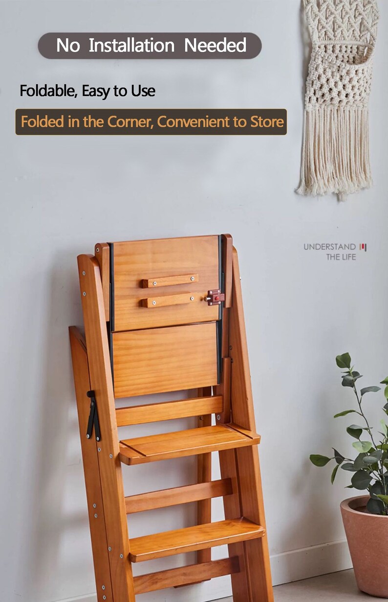 Step Stool, 4-Step folding, portable, made of the solid wood, convertible between the ladder and the chair four colors available image 9