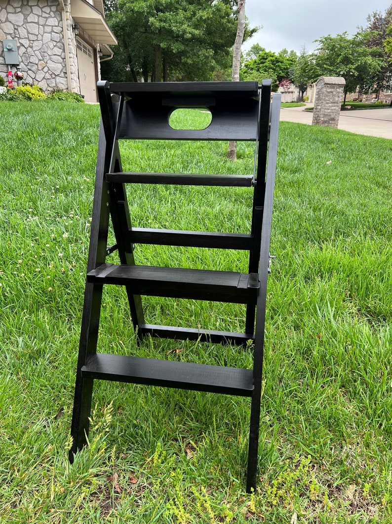 Step Stool, 4-Step folding, portable, made of the solid wood, convertible between the ladder and the chair four colors available Black