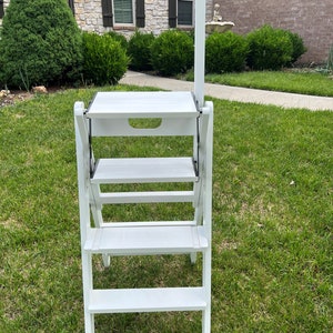 Step Stool, 4-Step folding, portable, made of the solid wood, convertible between the ladder and the chair four colors available White