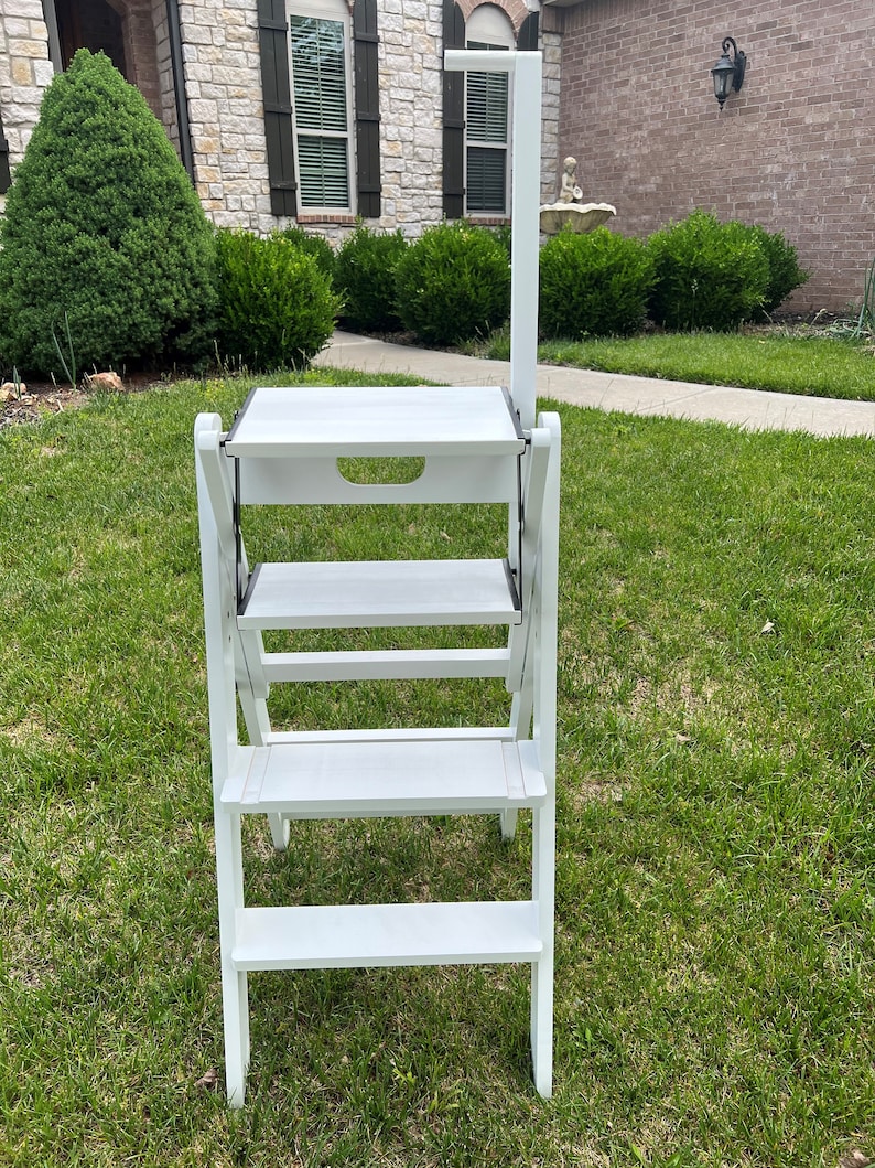 Step Stool, 4-Step folding, portable, made of the solid wood, convertible between the ladder and the chair four colors available White