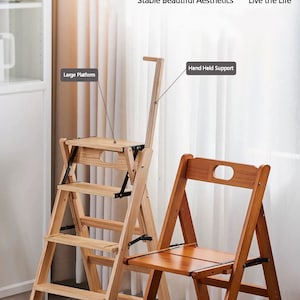 Step Stool, 4-Step folding, portable, made of the solid wood, convertible between the ladder and the chair four colors available image 1