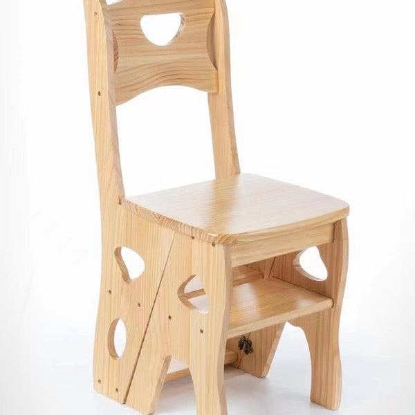 Step Stool, 3-Step folding, portable, made of the solid wood, four colors available