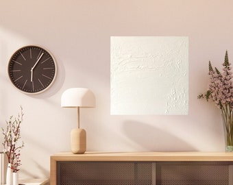 フライド | Minimalistisches Strukturbild auf Leinwand Gemälde Kreidefarbe Nordic White Unikat 3D Wandkunst Abstrakt