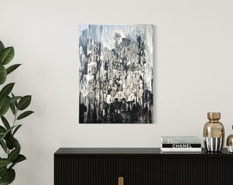 カオス | Minimalistische abstrakte 3D Kunst Schwarz Weiß Acryl mit Struktur auf Leinwand