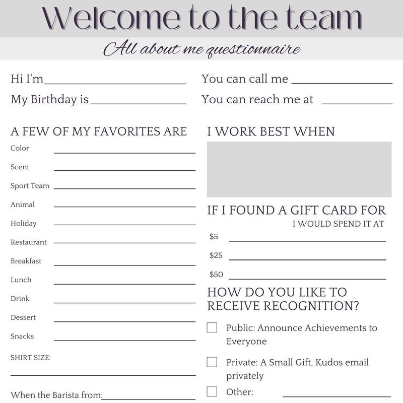 All About Me Employee Editable - Etsy