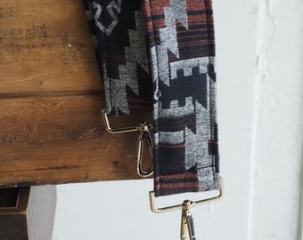 Black Southwest Zion Guitar Strap Style Boho Crossbody Purse Strap