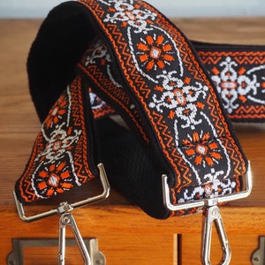 Retro Woven Replacement Crossbody Guitar Strap Style Purse Strap  - Orange Black White