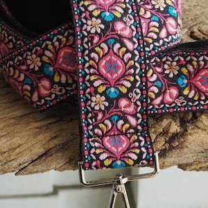 Guitar Strap Crossbody Purse Strap Vintage Style Replacement Bag Strap Floral Pink Black Blue Yellow Soft Long Wide Cute Purse Strap Handmade Made In USA Retro