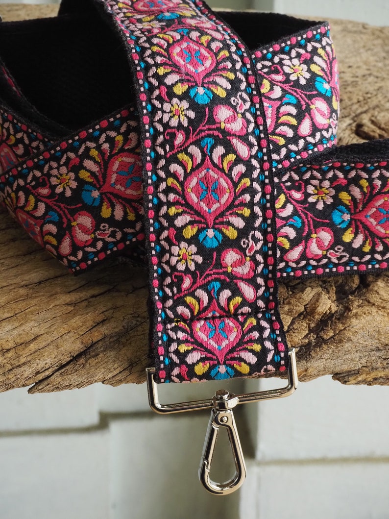 Guitar Strap Crossbody Purse Strap Vintage Style Replacement Bag Strap Floral Pink Black Blue Yellow Soft Long Wide Cute Purse Strap Handmade Made In USA Retro
