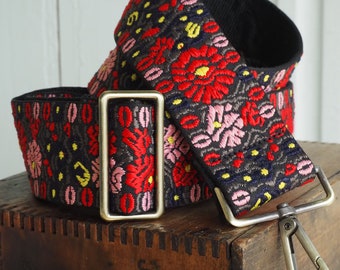 Floral Woven Purse Strap: Red & Black Crossbody Bag Replacement