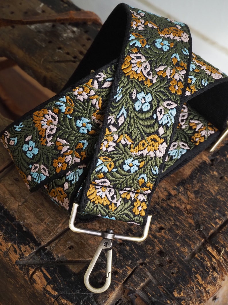 Cute Floral Woven Crossbody Purse Strap - Blue Yellow Green Black image 4