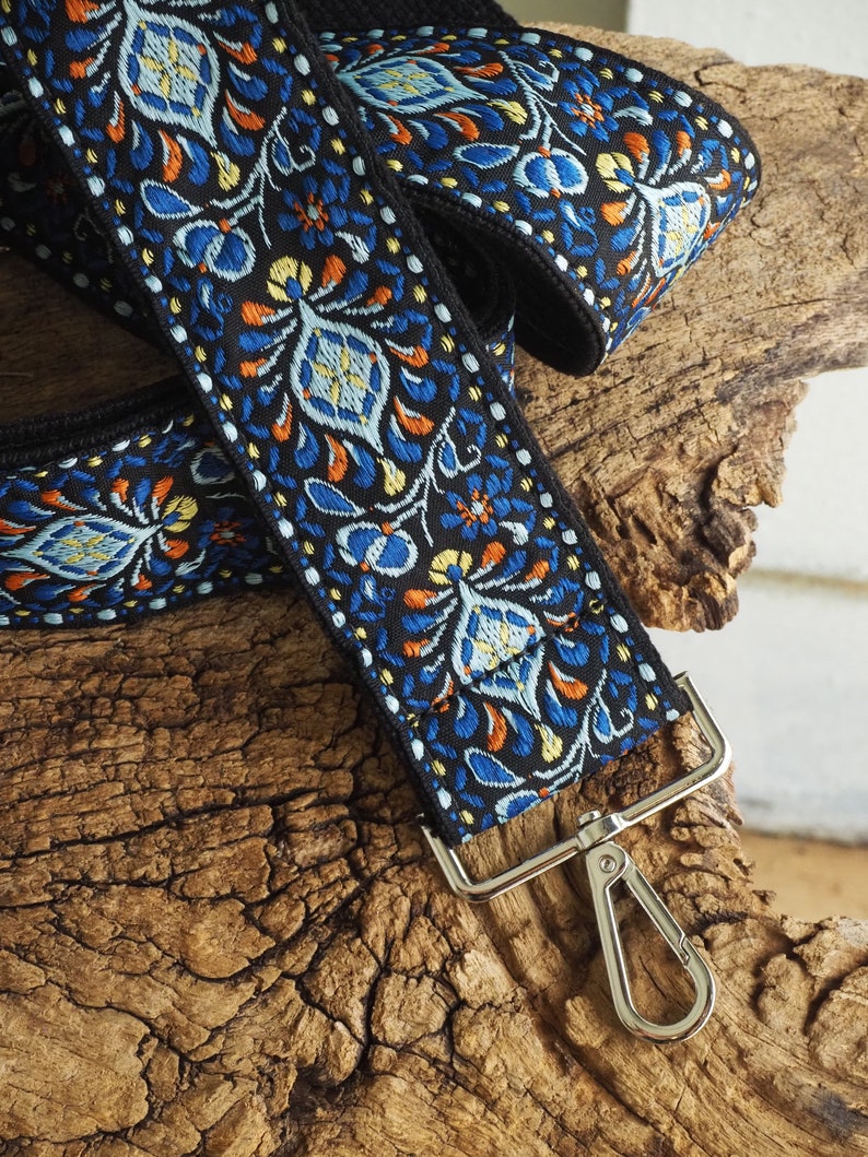Guitar Strap Crossbody Purse Strap Vintage Style Replacement Bag Strap Floral Blue Design Retro Long Wide Cute Purse Strap