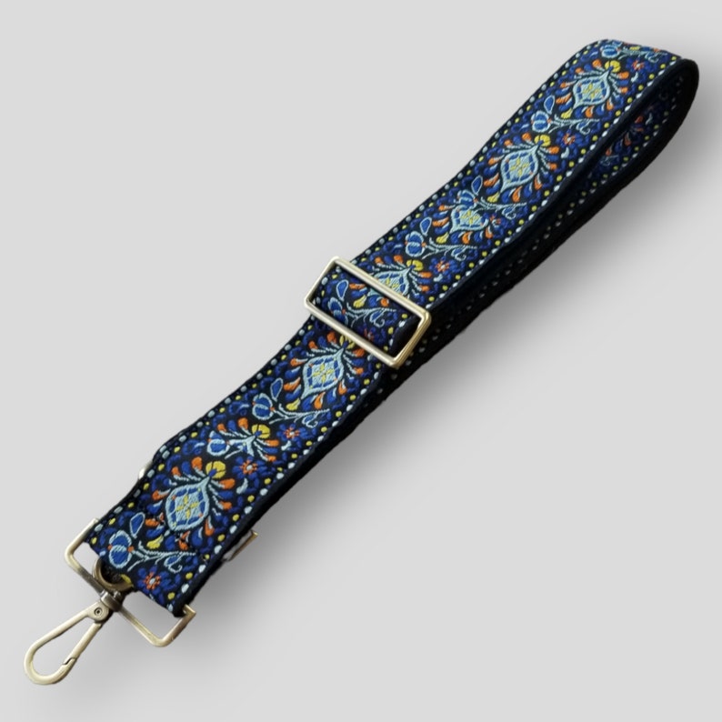 Guitar Strap Crossbody Purse Strap Vintage Style Replacement Bag Strap Floral Blue Design Retro Long Wide Cute Purse Strap