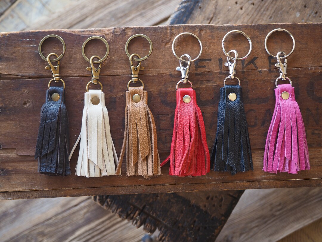 Leather Fringe Keychain Bag Tassel Charm Etsy