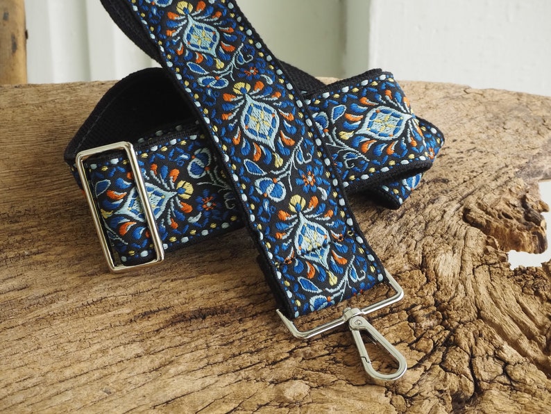Guitar Strap Crossbody Purse Strap Vintage Style Replacement Bag Strap Floral Blue Design Retro Long Wide Cute Purse Strap