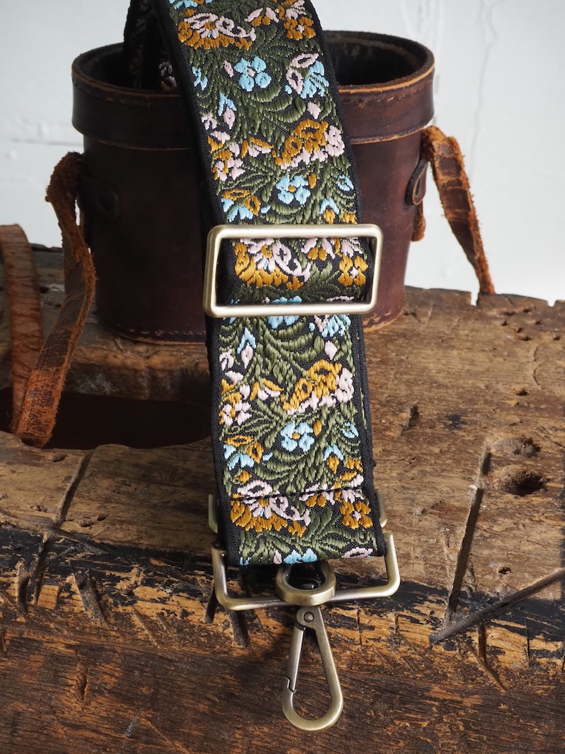 Cute Floral Woven Crossbody Purse Strap - Blue Yellow Green Black image 3