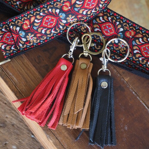 Large Metallic Leather Tassel Keychain Leather Fringe. Gold Etsy
