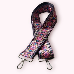Guitar Strap Crossbody Purse Strap Vintage Style Replacement Bag Strap Floral Pink Black Blue Yellow Soft Long Wide Cute Purse Strap Handmade Made In USA