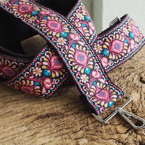 Guitar Strap Crossbody Purse Strap Vintage Style Replacement Bag Strap Floral Pink Black Blue Yellow Soft Long Wide Cute Purse Strap Handmade Made In USA