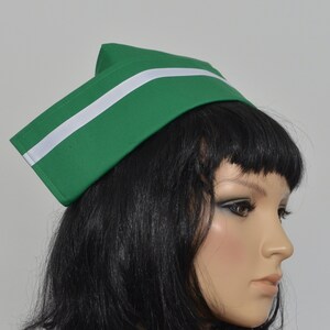 Vintage style FABRIC NURSE&#39;S HAT bright green nurse cap with white stripe and 2 buttons