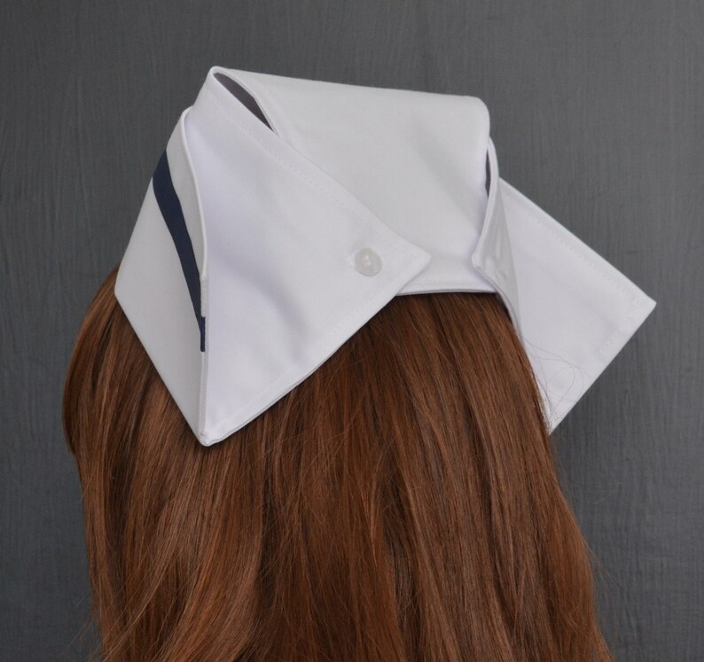 Vintage Style FABRIC NURSE'S HAT White Nurse Cap With Navy Etsy