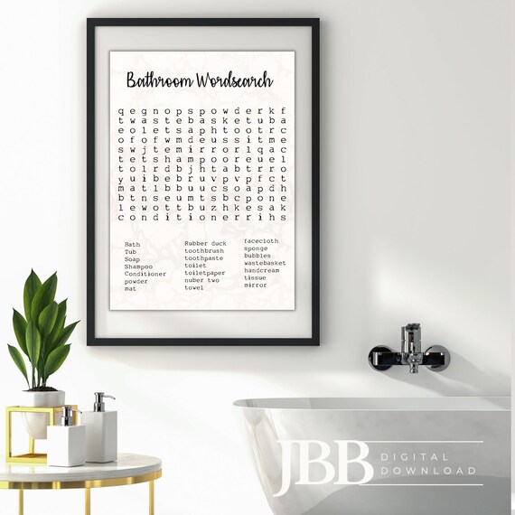 Bathroom Wordsearch Bathroom Décor Printable Wall Art Etsy