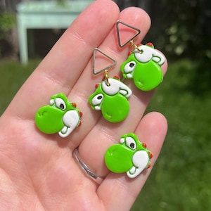 Yoshi Earrings | Super Mario Bros Inspired | Polymer Clay Earrings