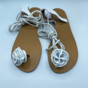 White Rose leather sandals, leather sandals, gladiator, strap-up sandals, slippers, slip on , strapped leather sandal, flip flop, white