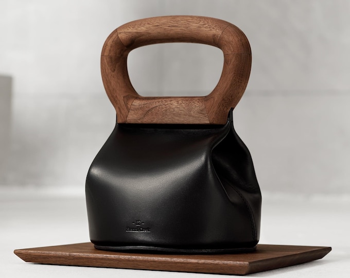 SACK™ Leather Kettlebell: Handcrafted Leather Weight with Wooden Handle for Home Gym