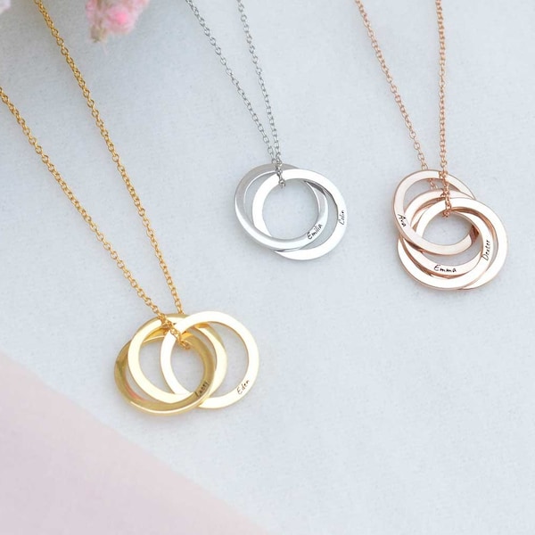 Solid Sterling Silver Interlocking Circle Necklace, Handmade Jewelry, Personalized Name Necklace, Engraved Necklace, Circle Necklace