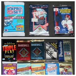 Pacchetti di carte da baseball e football vintage sigillati in fabbrica / Upper Deck / Donruss / O-Pee-Chee / Pro Set / Carte vintage anni '90