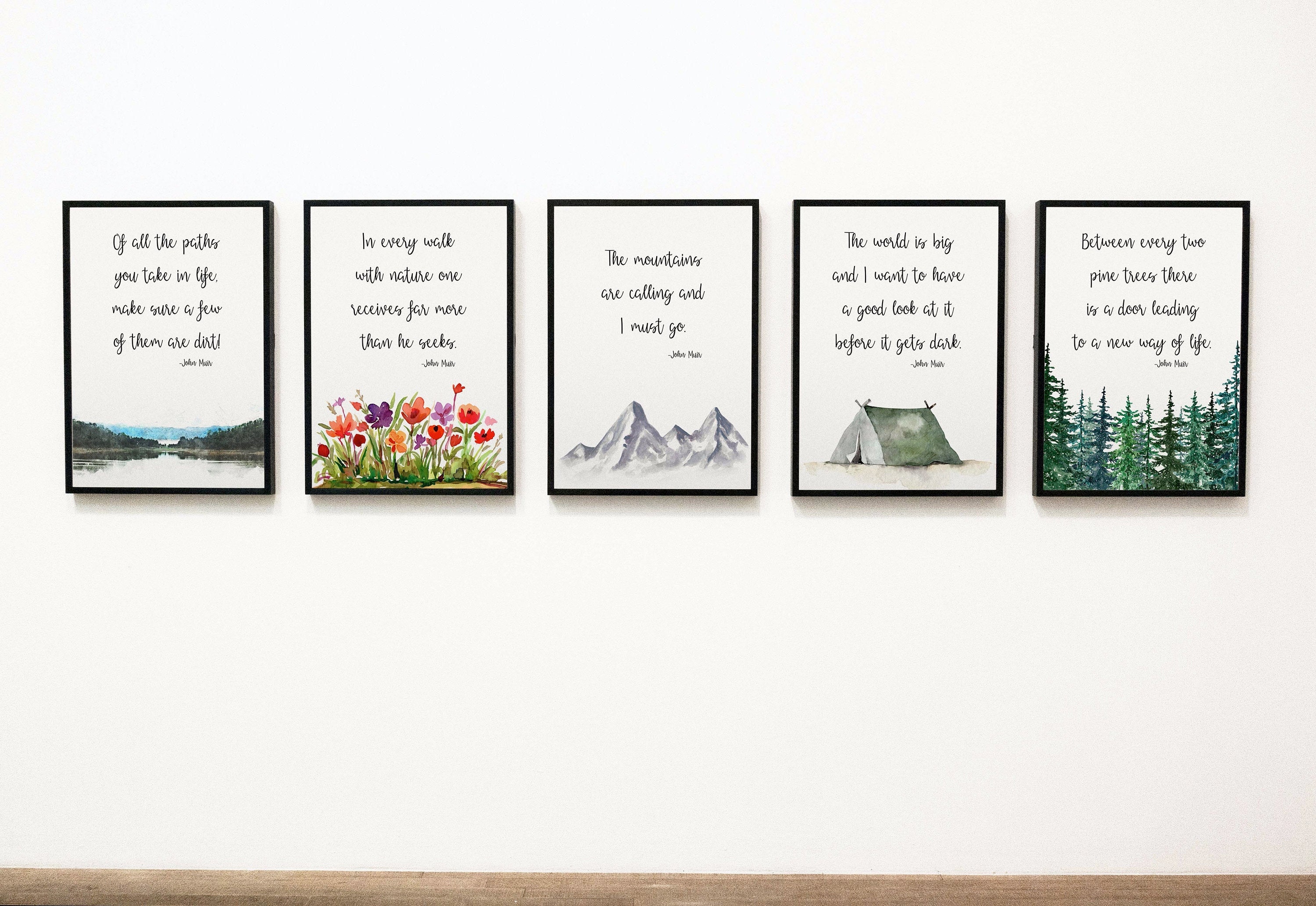 Bundle of 5 John Muir Quote Art Prints, Inspirational Quote Art Prints, Birthday Gift, Housewarming Gift, Instant Download