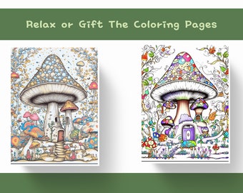 100 Enchanted Toadstool Fairy House Coloring Pages | Whimsical Mushroom Cottages | Grayscale Adult Relaxation | Instant Digital Download