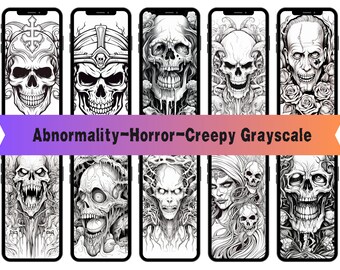 50 Horror Coloring Pages, Abnormality and Freaky, Horror Vibes, Grayscale Horror, Adult Coloring,  Eerie Designs, Printable PDF 8.5" x 11"