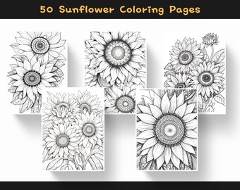 50 Sunflower Coloring Pages for Adults | Printable Art Instant Download| Relaxation |Stress Relief | ADHD | Meditative Coloring at Home| PDF